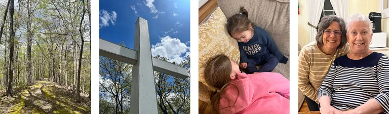 Scenes from Shrine Mont include hiking to the cross and fellowship